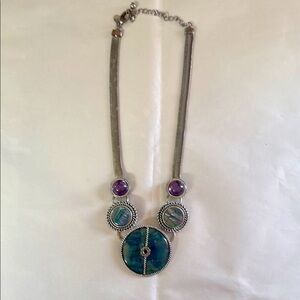 Chico's Blue and Purple Necklace with Silver Tone Accents Statement Necklace